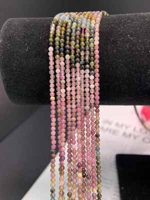 Tourmaline round bead gradient long chain (2mm) semi-finished. 39cm