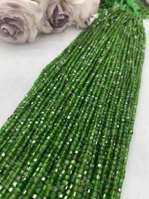 5A Green Diopside Cube Beads 3×3mm, 38cm Long Chain