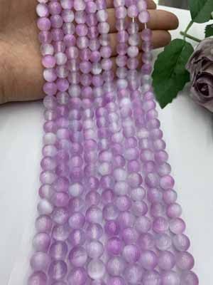 Purple & White Dual-Color Selenite Cat's Eye Round Beads Semi-Finished Long Chain, 38cm