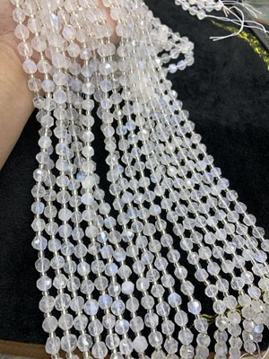 Blue Moonstone Matte Beads 8mm, Long Chain 38cm