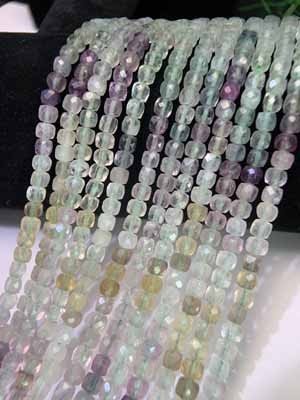 Fluorite gradient faceted sugar cube (4x4mm) semi-finished long chain 39cm.