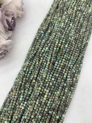 African turquoise sugar cube 4x4mm, long chain 38cm.