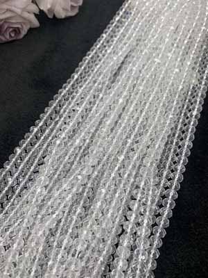 White crystal abacus 6x8mm, long chain 38cm