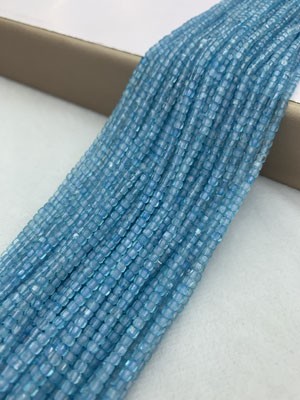 Blue Topaz Cube Beads 2×2mm, Long Chain 38cm