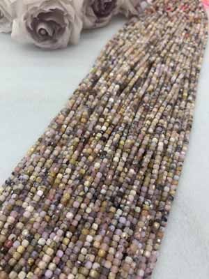Pink opal sugar cube 3x3mm, long chain 38cm.