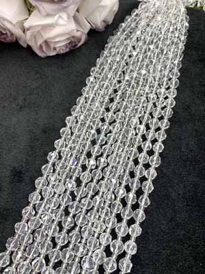 White crystal non-faceted beads (each bead approx. 9-10mm), long chain 38cm