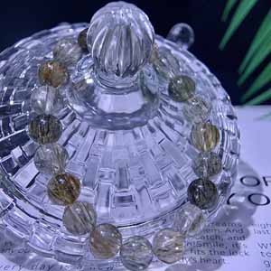 Smooth Green Tourmaline Rutilated Quartz Round Beads (9.1-10mm) Bracelet