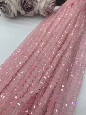Rose quartz sugar cube 6x6mm, 8x8mm, 10x10mm, long chain 38cm.