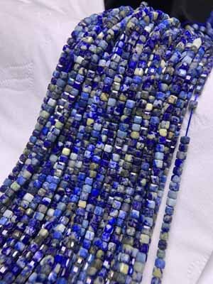 Lapis lazuli sugar cube (3mm+) semi-finished long chain 39cm.