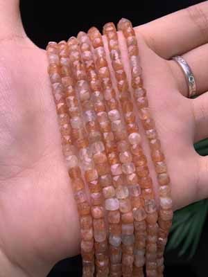 Golden dot sunstone sugar cube faceted (4x4mm) semi-finished long chain 39cm.