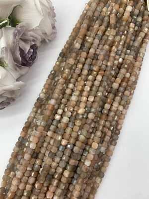 Colorful moonstone sugar cube 6x6mm, long chain 38cm