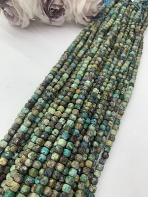 Azurite Cube Beads 6×6mm, Long Chain 38cm