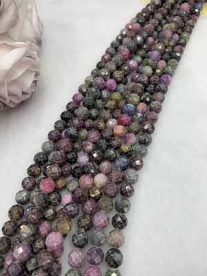 Colored gemstone 128 facets 9mm, semi-finished long chain 38cm.