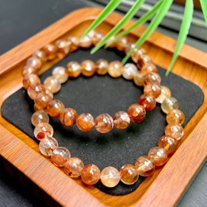 Full-petal orange-red phantom quartz single-strand bracelet, 7mm