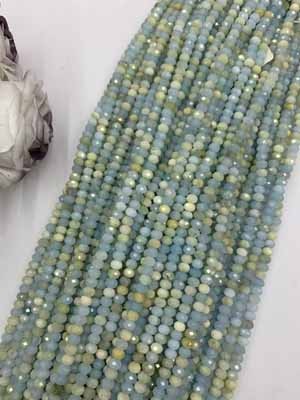 Colored aquamarine abacus beads 4x6mm, long chain 38cm