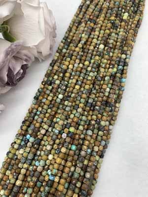 Turquoise Sugar Cube Beads 4×4mm Long Chain 38cm _001