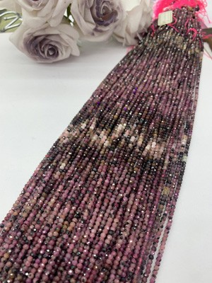 Ruby abacus beads 2x3mm, long chain 38cm.