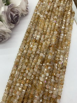 Citrine square bead long chain, 38cm