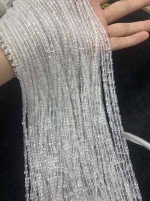 White Crystal Square Sugar Beads 3×3mm, Long Chain 38cm