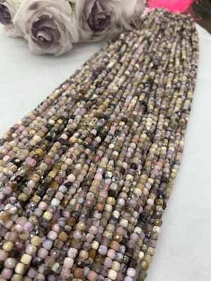 Pink opal sugar cube 4x4mm, long chain 38cm.
