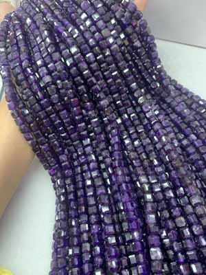 Amethyst Cube 8×8mm Long Chain 38cm