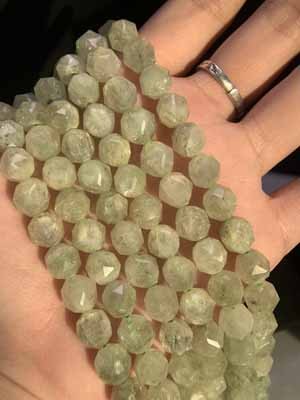 20-Faceted Green Kunzite (10mm) Semi-Finished Long Chain 39cm