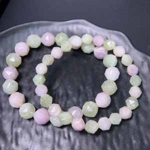 Colorful kunzite precision diamond-cut bracelet (8-10mm) single wrap.