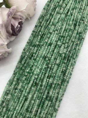 Green Strawberry Quartz 3×3mm Cube Beads, 38cm Long Chain