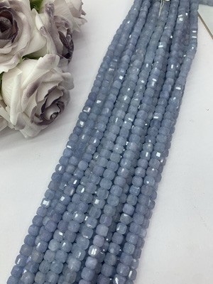 Aquamarine color sugar cube 6x6mm, 8x8mm, 10x10mm, long chain 38cm.