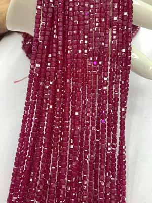 Red Corundum Hard Cut Cube Beads (2×2mm, 3×3mm, 4×4mm), 38cm Long Chain