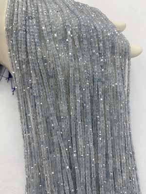 Aquamarine sugar cube 2x2mm, long chain 38cm.