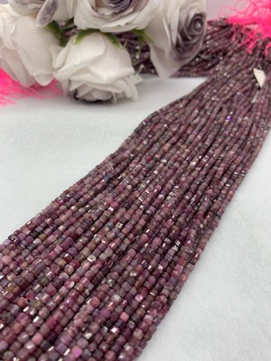 Red tourmaline sugar cube 3x3mm, long chain 38cm.