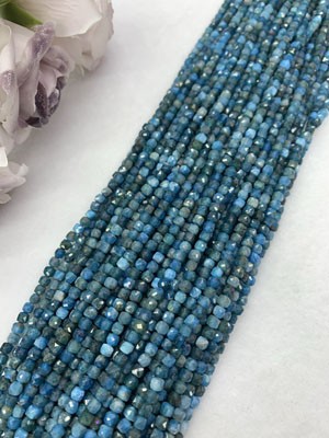 Blue Apatite Sugar Cube Beads 4×4mm Long Chain, 38cm