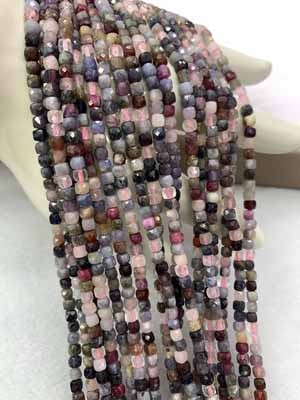 Colorful spinel sugar cube 4x4mm, long chain 38cm