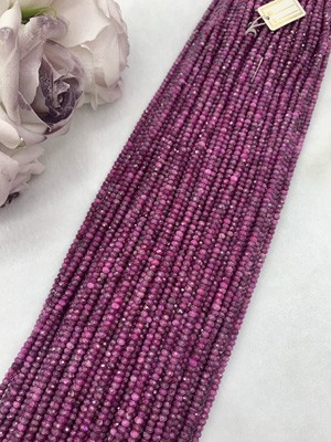Ruby abacus beads 3x4mm, long chain 38cm.