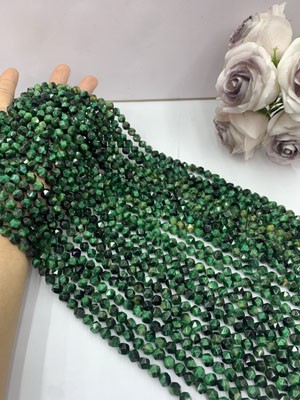 Green Tiger Eye Drill Cut 8mm 38cm Long Chain
