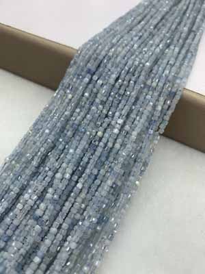 Aquamarine sugar cube 2x2mm, long chain 38cm.