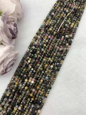 Tourmaline sugar cube 4x4mm, long chain 38cm