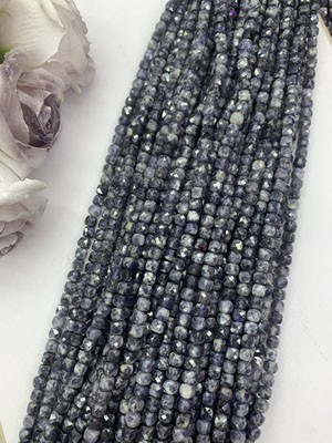 Iolite Square Beads 6×6mm, Long Chain 38cm