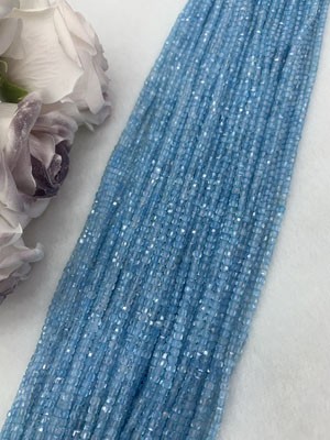 Blue Topaz Cube Beads 3×3mm, Long Chain 38cm