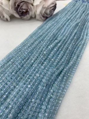 Blue Topaz Cube Beads 4×4mm, Long Chain 38cm