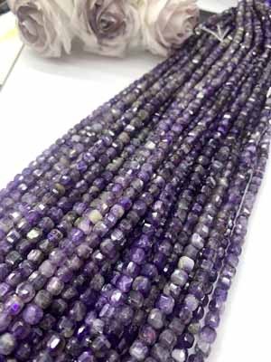 Amethyst Cube 6×6mm, 8×8mm, 10×10mm, Long Chain 38cm