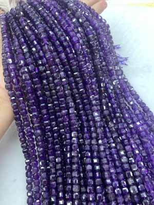 Amethyst Cube 6×6mm Long Chain 38cm