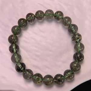 Tourmaline green hair crystal bracelet (8mm) single wrap.