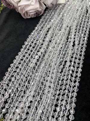 White crystal non-faceted beads 8mm long chain 38cm