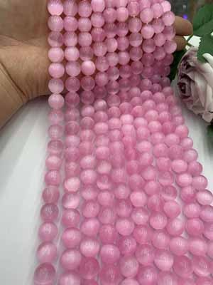 Pink gypsum with cat's eye 6mm, 8mm, 10mm, glossy bead semi-finished long chain 38cm.