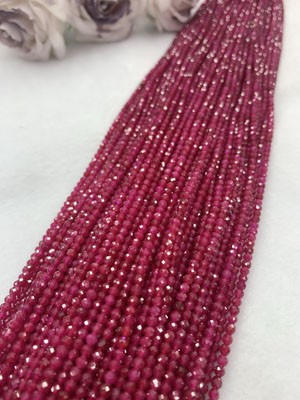 Red Corundum Faceted Long Chain, 38cm