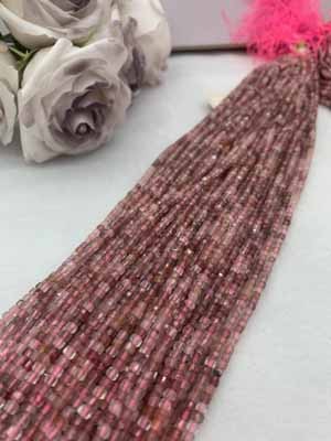 Strawberry quartz sugar cube 3x3mm, long chain 38cm.