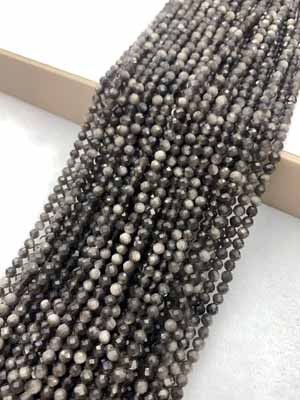 Silver Obsidian Small Faceted Long Chain, 38cm