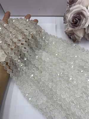 Milky White Crystal, diamond-cut 12mm, 38cm long strand